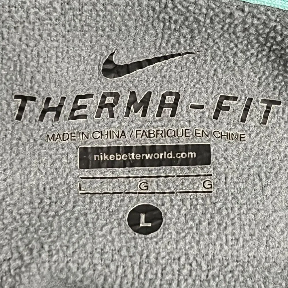 Nike Therma-Fit Hoodie Womens L Gray Mint Fleece Pullover Thumbholes Sweatshirt